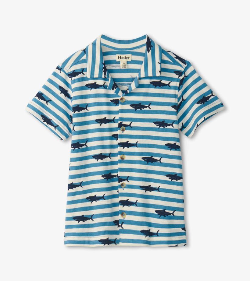 Boys Boys Shark Stripes Jersey Button Down | Hatley Tops