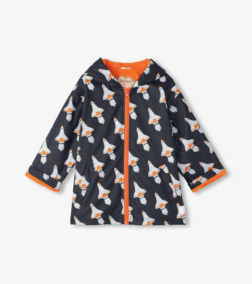 Boys Boys Space Shuttles Colour Changing Zip-Up Rain Jacket | Hatley Rainwear