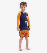 Boys Colourblock Dino Long Sleeve Pocket Rashguard | Hatley Swimwear