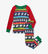 Boys Navy Painted Fairisle Raglan Organic Cotton Pajama Set | Hatley Sleepwear