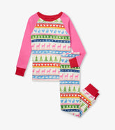 Girls Cream Painted Fair Isle Raglan Organic Cotton Pajama Set | Hatley Sleepwear