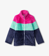 Girls Girls Colourblock Stripes Fuzzy Fleece Zip-Up Jacket | Hatley Sweaters