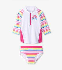 Girls Girls Dazzling Stripes Two-Piece Rashguard Set | Hatley Swimwear