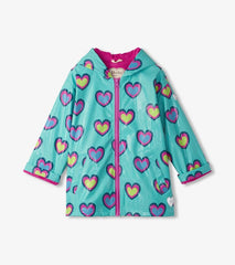 Girls Girls Hearts Colour Changing Zip-Up Rain Jacket | Hatley Rainwear