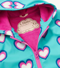 Girls Girls Hearts Colour Changing Zip-Up Rain Jacket | Hatley Rainwear