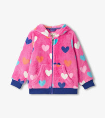 Girls Girls Hearts Fleece Zip-Up Hoodie | Hatley Sweaters