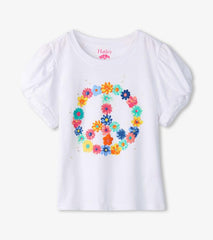 Girls Girls Peace Flower Twisted Sleeve Tee | Hatley Tops