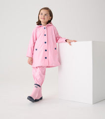 Girls Girls Pink & Navy Button-Up Rain Jacket | Hatley Rainwear