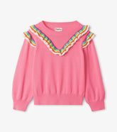 Girls Girls Pink Rainbow Ruffle Sweater | Hatley Sweaters
