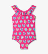 Girls Girls Pink Shibori Hearts Ruffle Sleeve Swimsuit | Hatley Swimwear