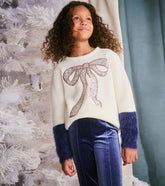 Girls Girls Sequin Bow Fluffy Sleeve Sweater | Hatley Sweaters