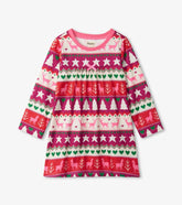 Girls Holiday Fair Isle Long Sleeve Girls Nightgown | Hatley Sleepwear