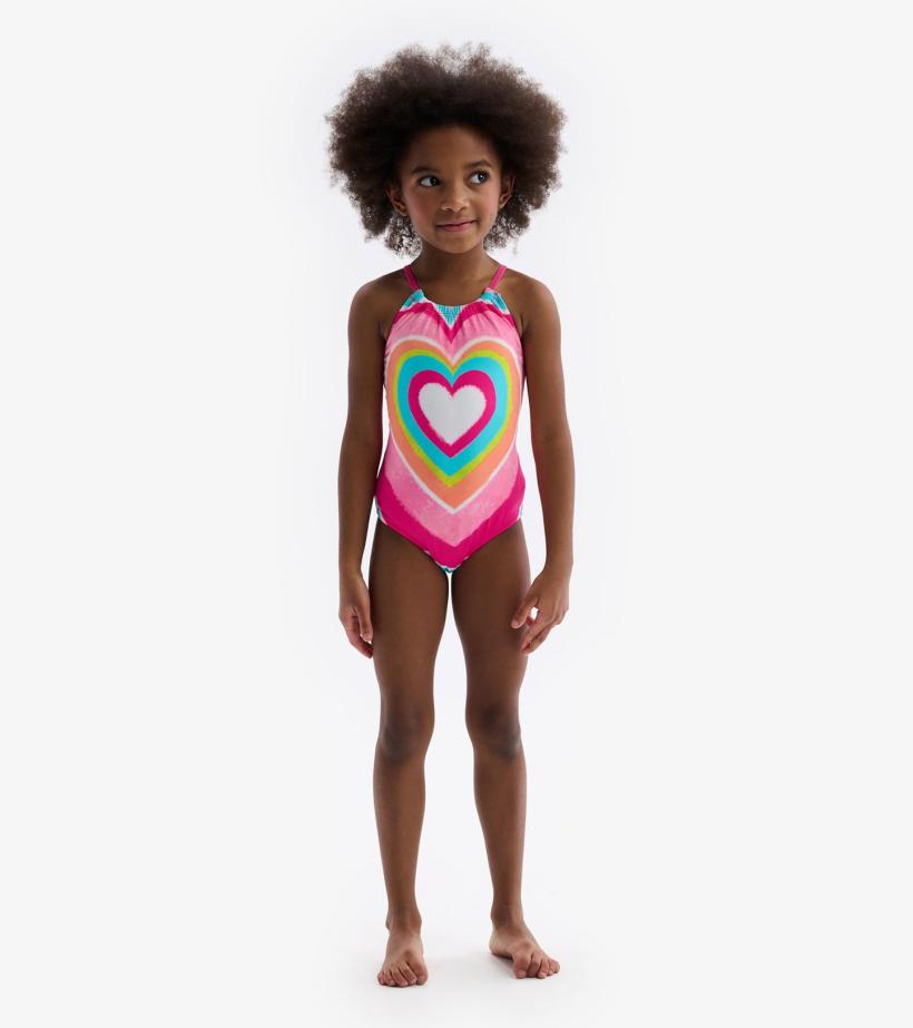 Girls Psychedelic Heart Gather Front Swimsuit | Hatley Swimwear