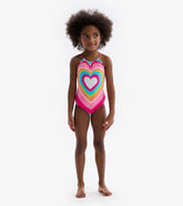 Girls Psychedelic Heart Gather Front Swimsuit | Hatley Swimwear