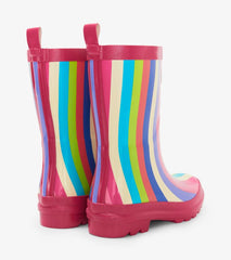 Girls Rainbow Stripes Shiny Rain Boots | Hatley Rainwear