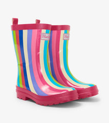 Girls Rainbow Stripes Shiny Rain Boots | Hatley Rainwear