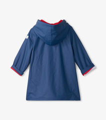 Girls/Boys Navy & Red Button-Up Rain Jacket | Hatley Rainwear