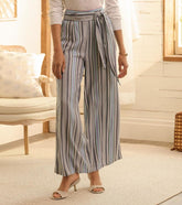 Women Belted Wide Leg Pants - Rainbow Stripes | Hatley Bottoms
