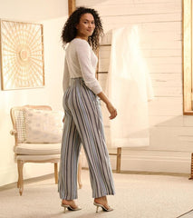 Women Belted Wide Leg Pants - Rainbow Stripes | Hatley Bottoms