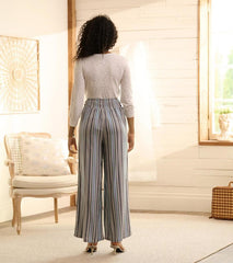Women Belted Wide Leg Pants - Rainbow Stripes | Hatley Bottoms