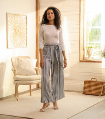 Women Belted Wide Leg Pants - Rainbow Stripes | Hatley Bottoms