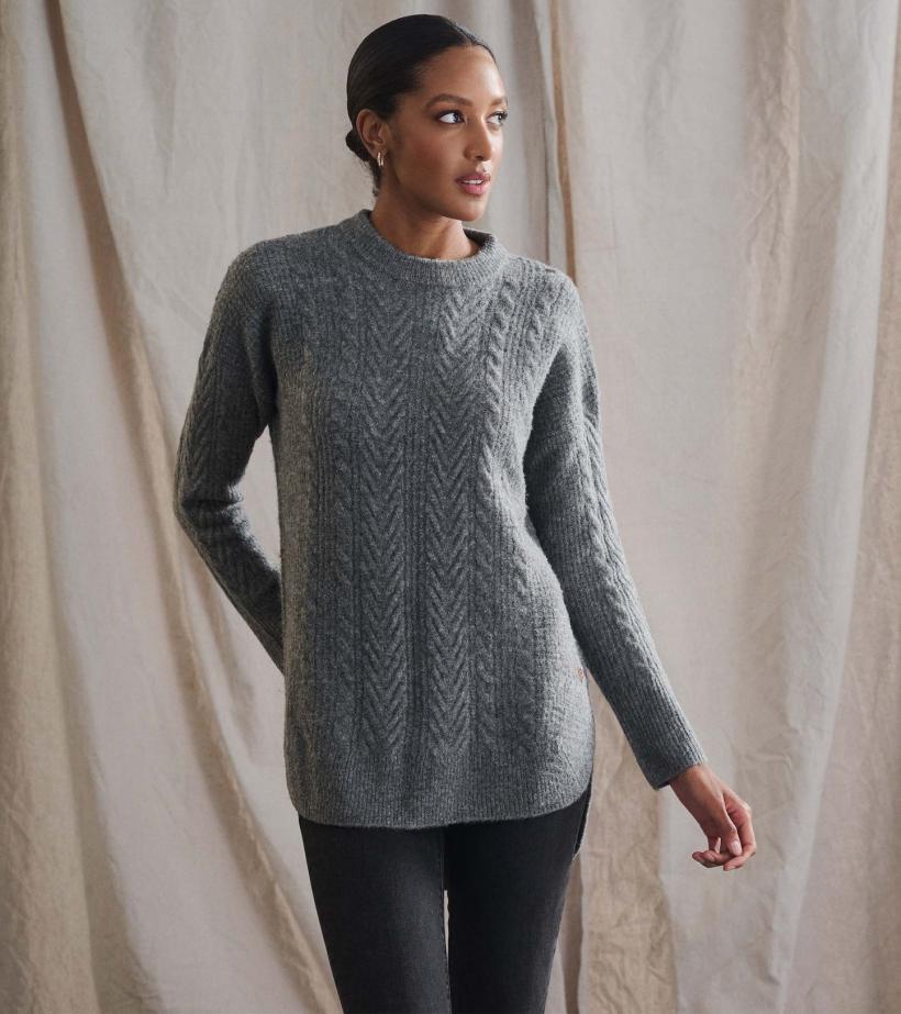 Women Cable Knit Tunic - Charcoal Heather | Hatley Sweaters