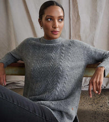 Women Cable Knit Tunic - Charcoal Heather | Hatley Sweaters