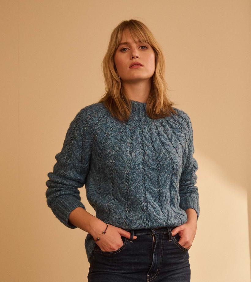 Women Dylan Cable Knit Sweater - Blue Heather | Hatley Sweaters