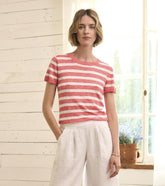 Women Simone Knit Tee - Coral Stripes | Hatley Tops