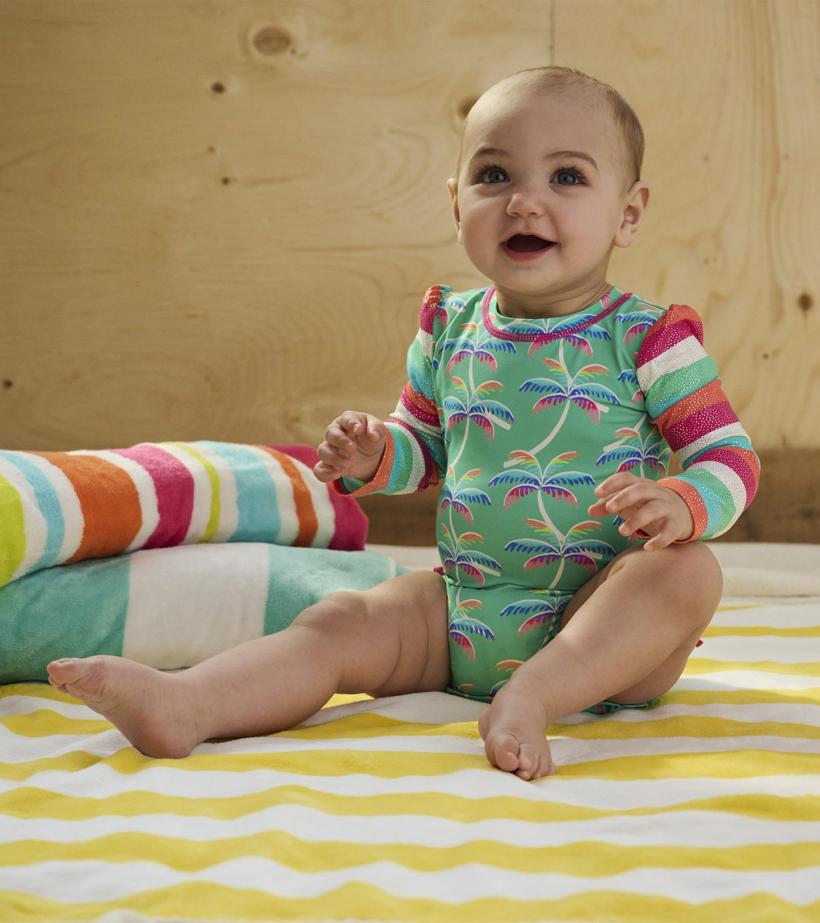 Baby &amp; Toddler Baby Girls Rainbow Palm Rashguard Swimsuit | Hatley Swimwear