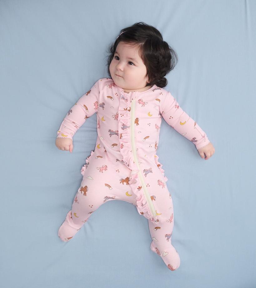 Baby &amp; Toddler Baby Girls Whimsical Ponies Ruffle Bum Bamboo Sleeper | Hatley Sleepwear