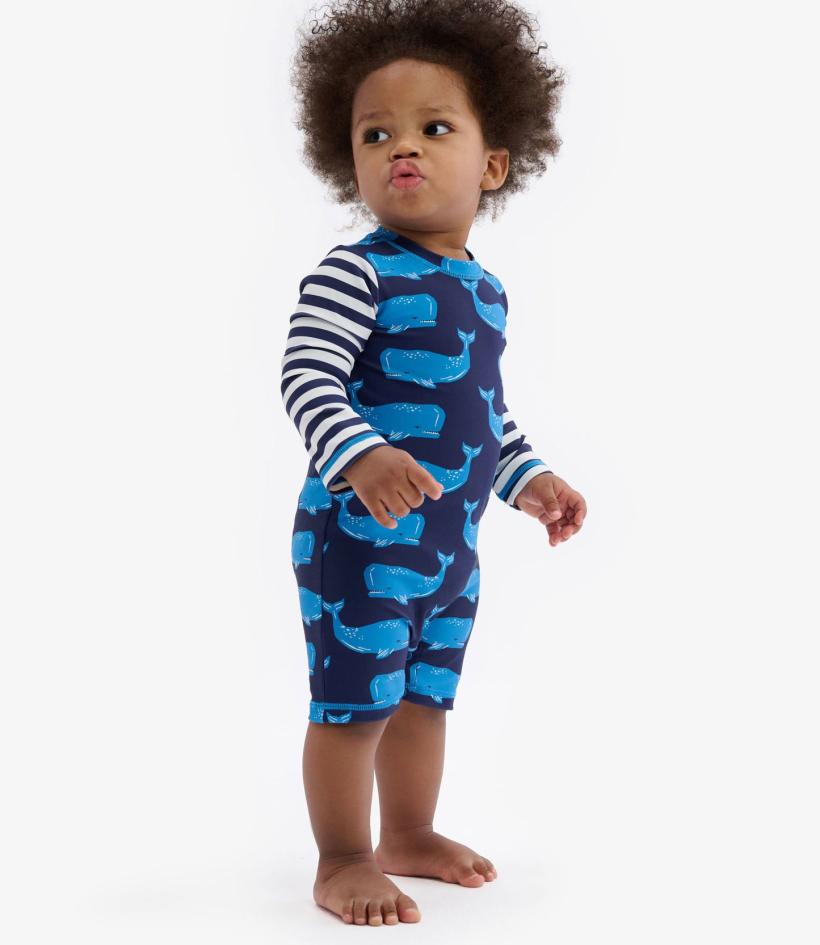 Baby &amp; Toddler Block Whales Baby One-Piece Rashguard | Hatley Swimwear