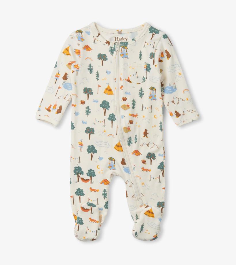 Baby &amp; Toddler Camping Animals Newborn Zip-Up Footed Sleeper | Hatley Sleepwear