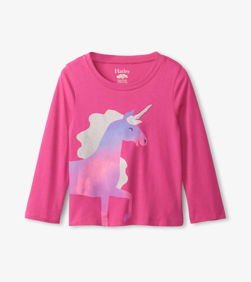 Baby &amp; Toddler Rasberry Unicorn Long Sleeve T-Shirt | Hatley Tops