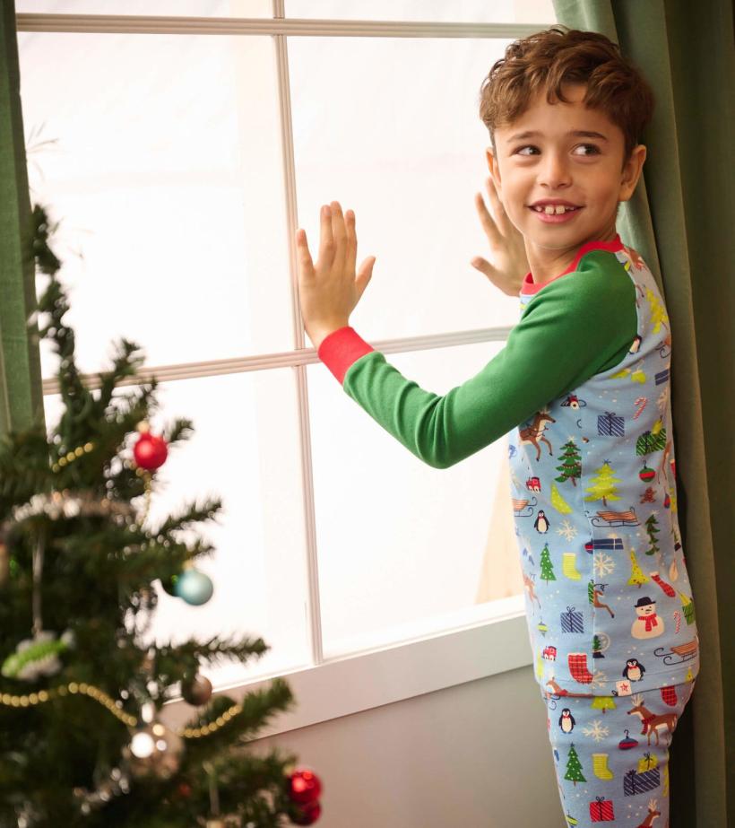 Boys Blue Christmas Raglan Organic Cotton Pajama Set | Hatley Sleepwear