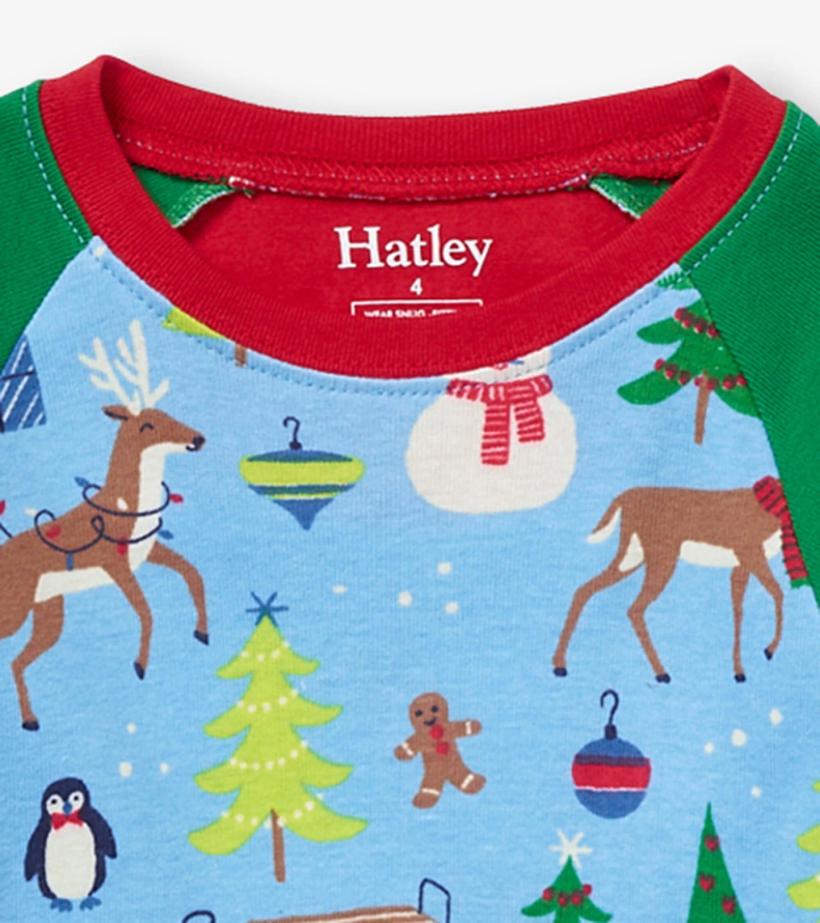 Boys Blue Christmas Raglan Organic Cotton Pajama Set | Hatley Sleepwear