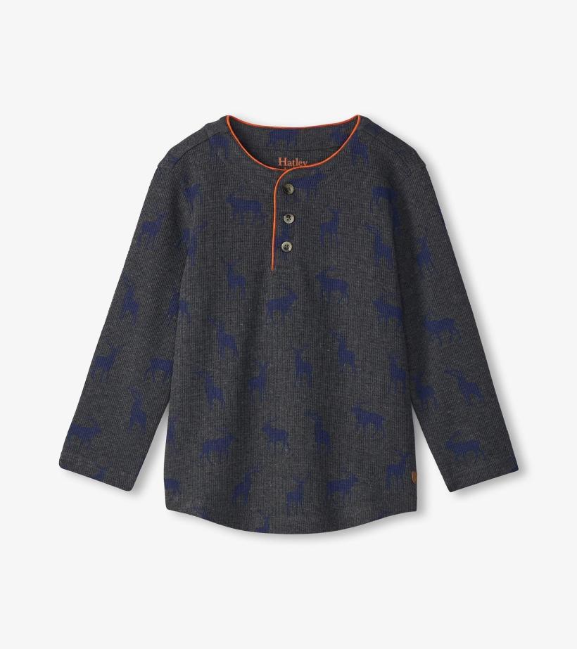 Boys Boys Blue Elks Long Sleeve Henley T-Shirt | Hatley Tops