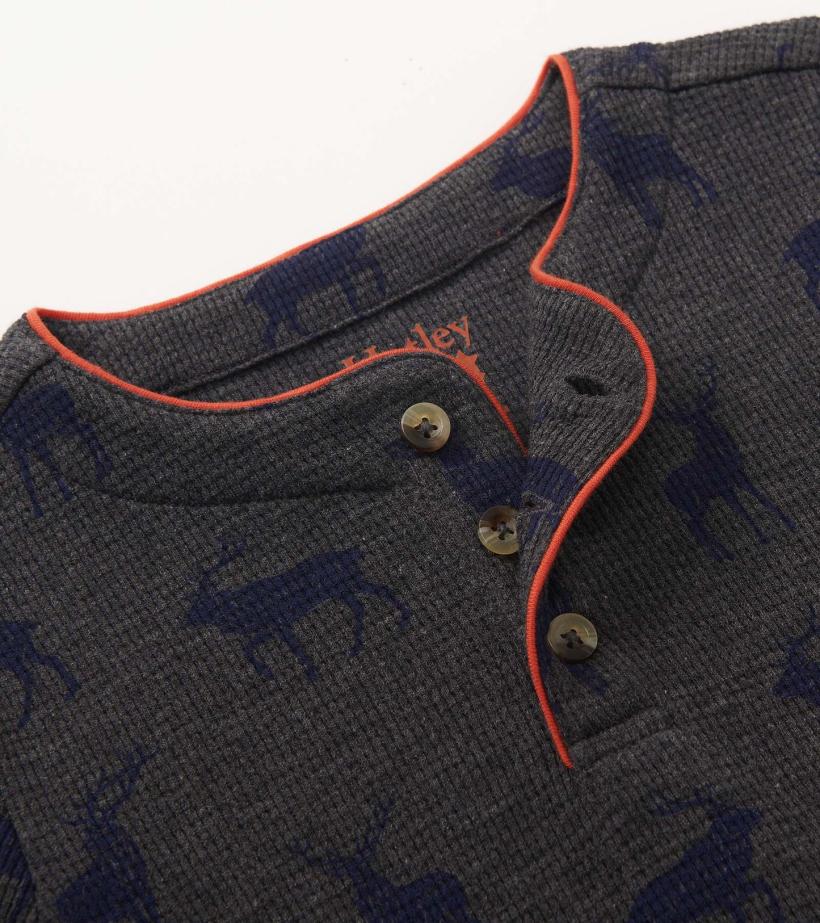 Boys Boys Blue Elks Long Sleeve Henley T-Shirt | Hatley Tops