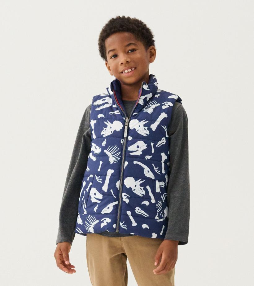 Boys Boys Dino Fossils Reversible Quilted Vest | Hatley Tops