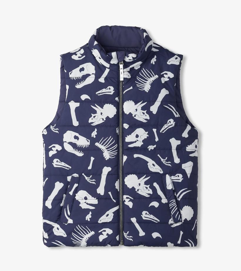Boys Boys Dino Fossils Reversible Quilted Vest | Hatley Tops