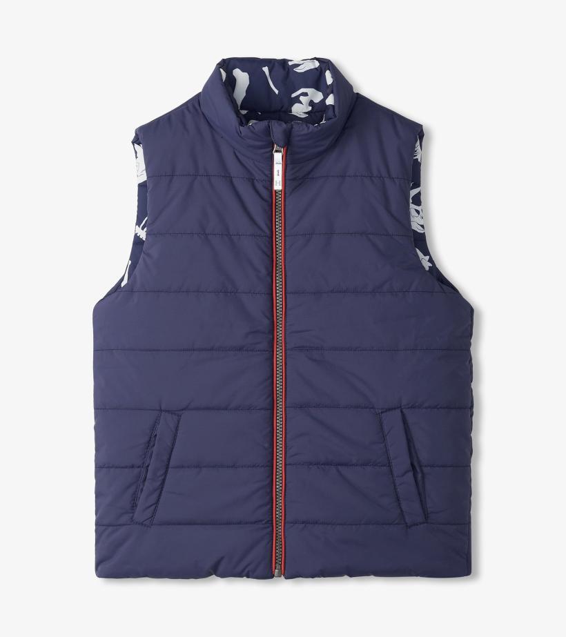 Boys Boys Dino Fossils Reversible Quilted Vest | Hatley Tops