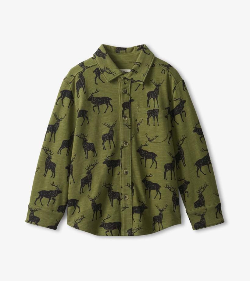 Boys Boys Magestic Elk Jersey Button Down Shirt | Hatley Tops