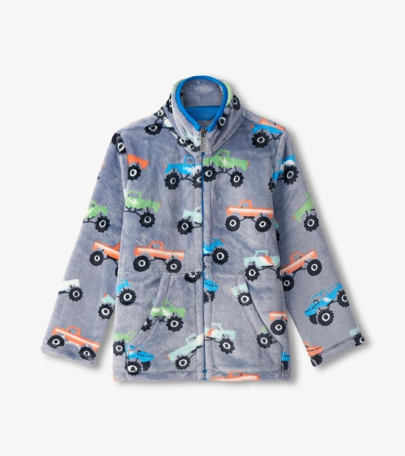 Boys Boys Monster Trucks Fuzzy Fleece Zip-Up Jacket | Hatley Sweaters