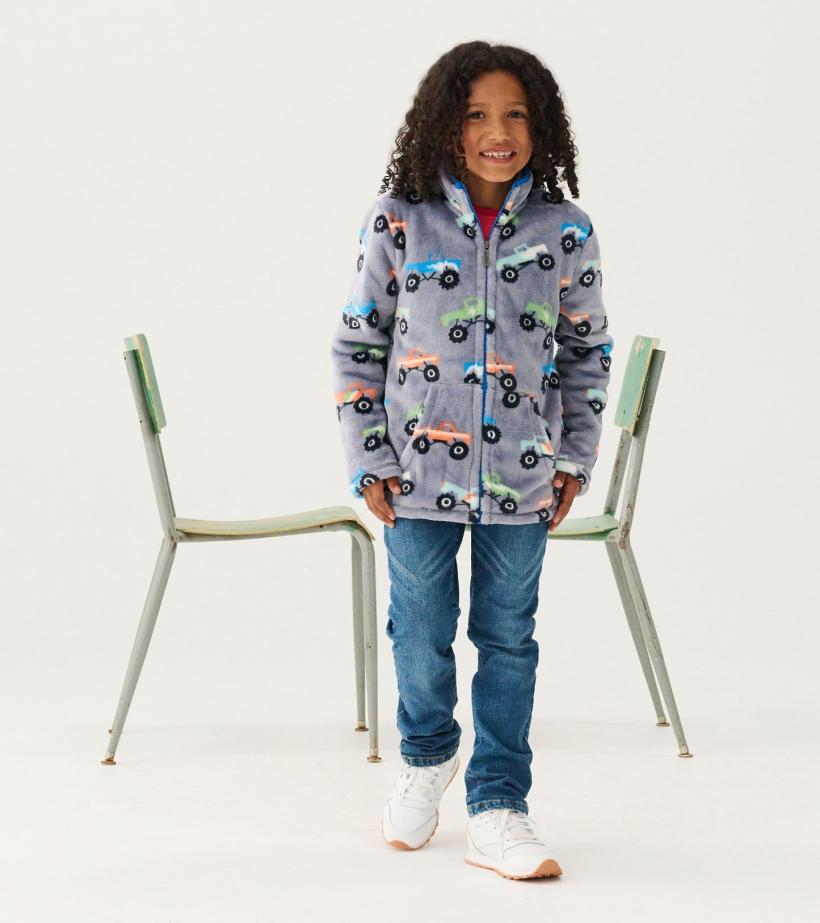 Boys Boys Monster Trucks Fuzzy Fleece Zip-Up Jacket | Hatley Sweaters