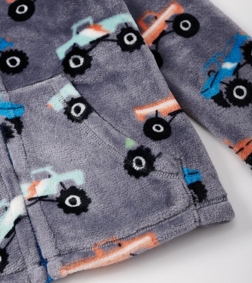 Boys Boys Monster Trucks Fuzzy Fleece Zip-Up Jacket | Hatley Sweaters