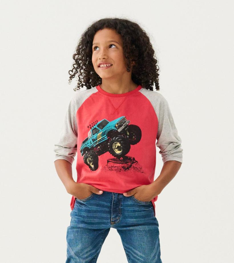 Boys Boys Monster Trucks Long Sleeve Raglan T-Shirt | Hatley Tops