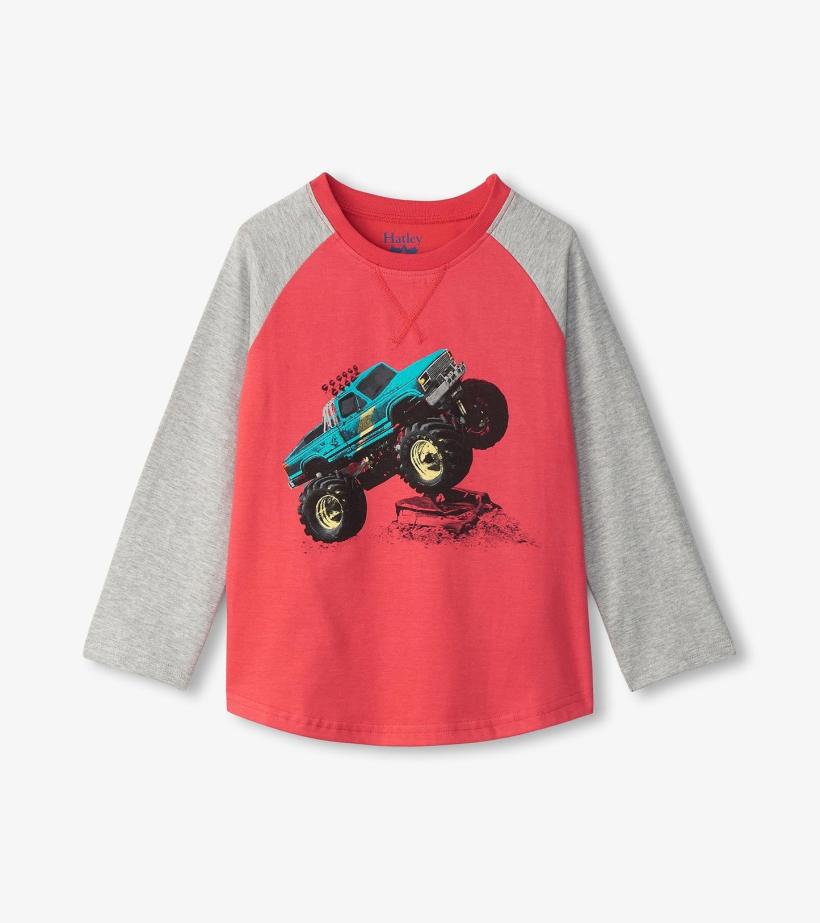 Boys Boys Monster Trucks Long Sleeve Raglan T-Shirt | Hatley Tops