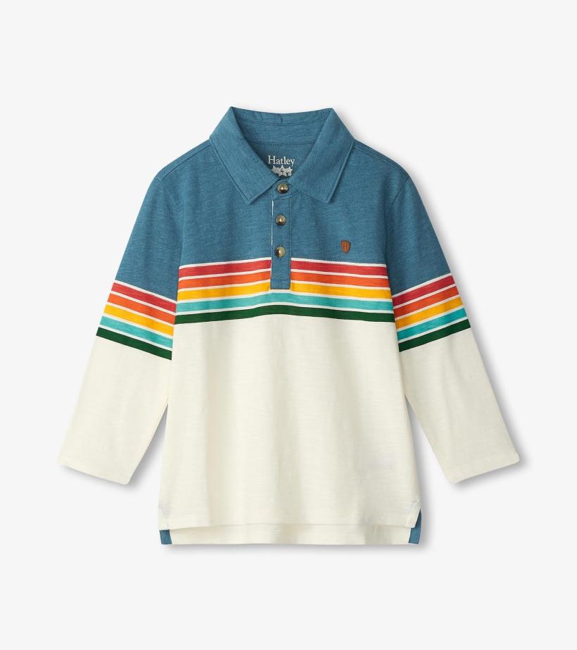 Boys Boys Retro Stripes Long Sleeve Panelled Polo | Hatley Tops