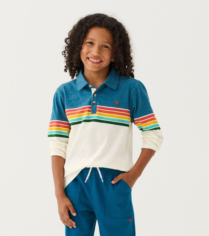 Boys Boys Retro Stripes Long Sleeve Panelled Polo | Hatley Tops