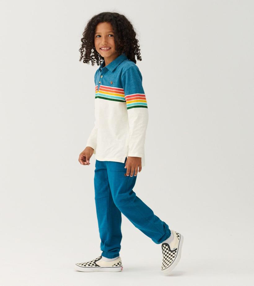 Boys Boys Retro Stripes Long Sleeve Panelled Polo | Hatley Tops